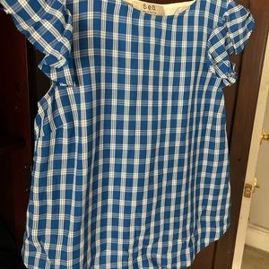 Blue And White Checkered Top With Frilly Sleeves - image 1